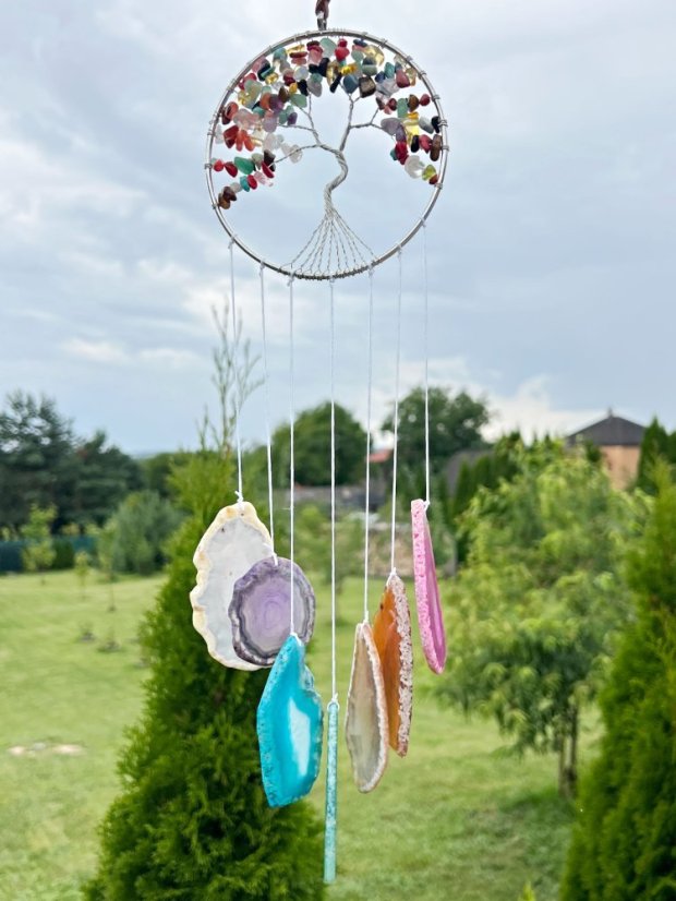 Zvonkohra s achátovými plátky – strom života #ZB367 z přírodního kamene