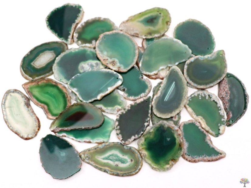 Achátový plát zelený s dírkou - velikost 4 - 7 cm #488