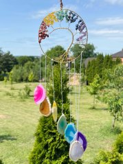 Čakrová zvonkohra 60 cm strom života + achátové plátky #ZB300 z přírodního kamene