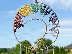 Čakrová zvonkohra 60 cm strom života + achátové plátky #ZB300 z přírodního kamene