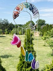 Čakrová zvonkohra 60 cm strom života + achátové plátky #ZB299 z přírodního kamene