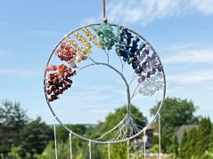 Čakrová zvonkohra 60 cm strom života + achátové plátky #ZB299 z přírodního kamene